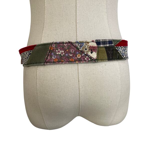 Patchwork Fabric Belt Rustic Bee Embroidery Whimsical - Picture 10 of 11